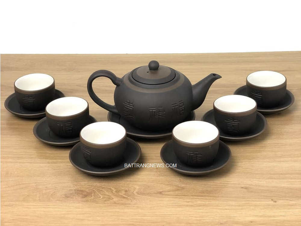 Bộ ấm chén tử sa Bát Tràng dáng tống đen đầy đủ phụ kiện 2